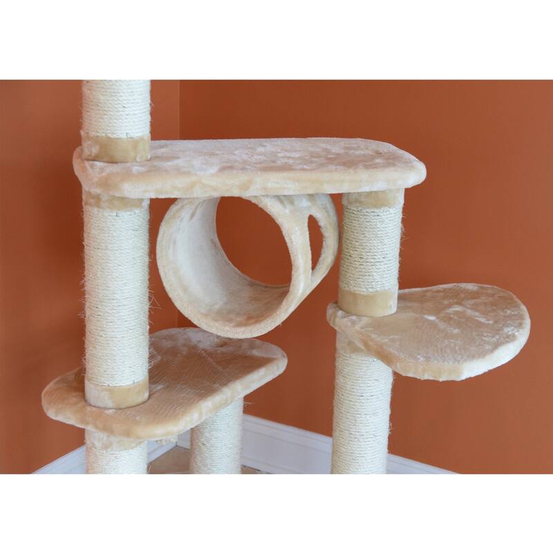 Press Wood Real Wood Cat Tree With Cured Sisal Posts for Scratching - Beige