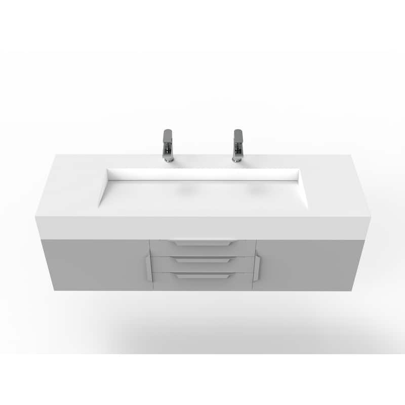 Nile 60" Wall Mounted Bathroom Vanity Set w/ White Top