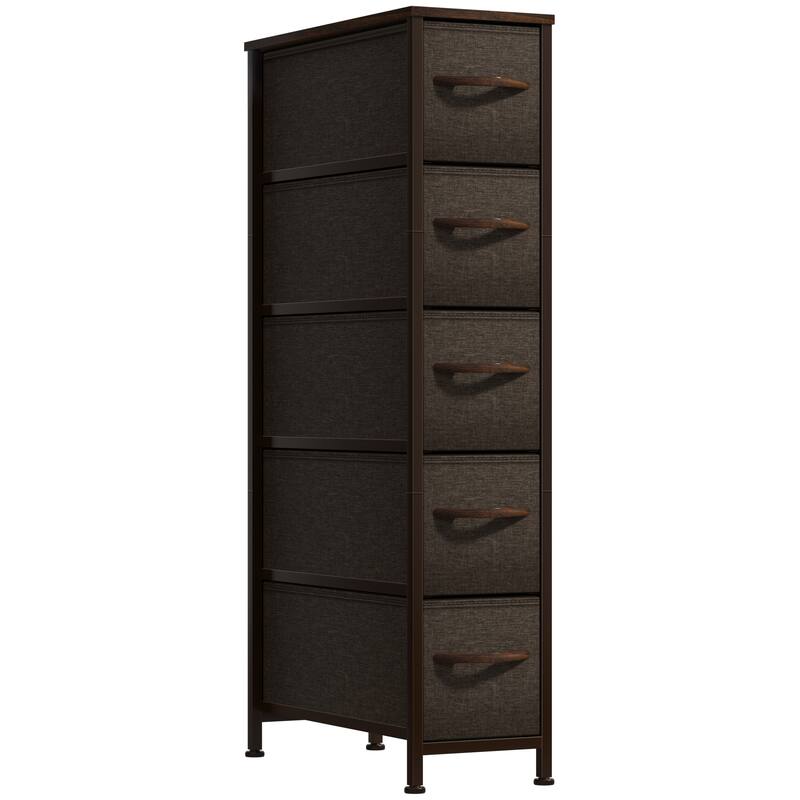 Sorbus Narrow Dresser with 5 Drawers - Vertical Slim Storage Chest of Drawers with Steel Frame, Wood Top & Easy Pull Fabric Bins