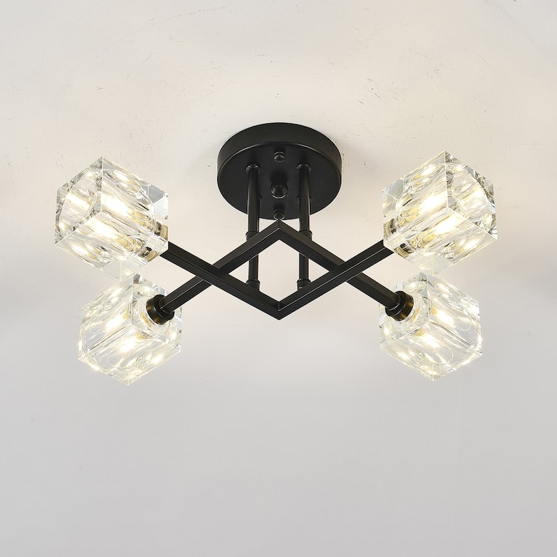 Modern Luxurious Crystal Ceiling Light, 4 Lights Modern Crystal Ceiling Light, Pendant Lamp Ceiling LightingMatte Black - Black
