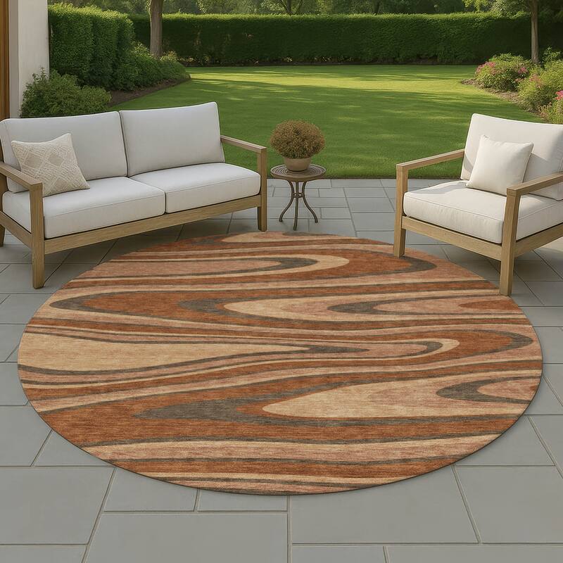 Machine Washable Indoor/ Outdoor Abstract Busey Chantille Rug - Paprika - 8' x 8'