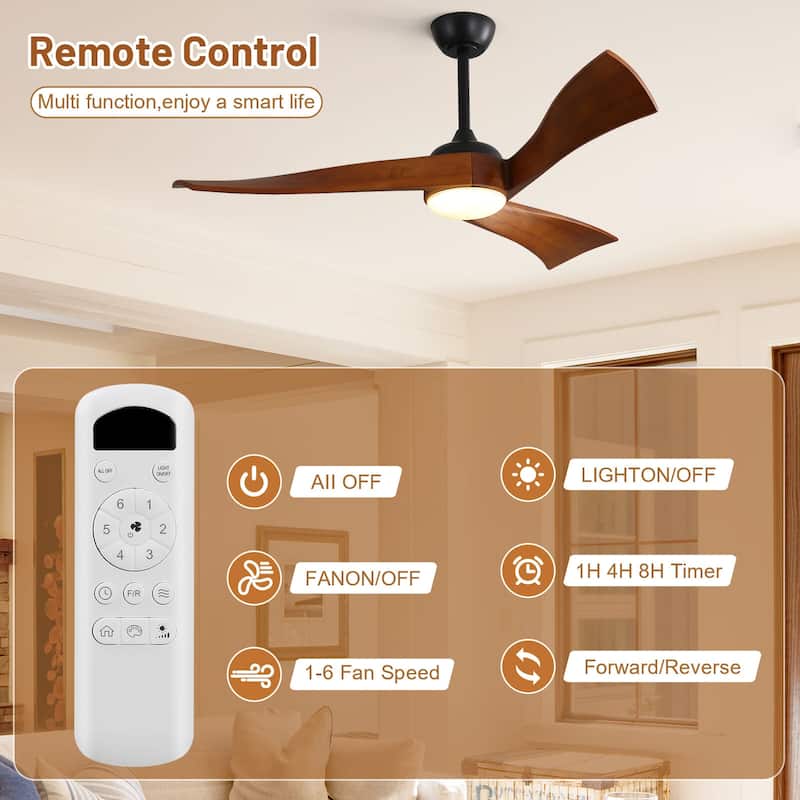 Sofucor 52 Inch Farmhouse Indoor&Outdoor Ceiling Fan with Remote,LED Light Optional