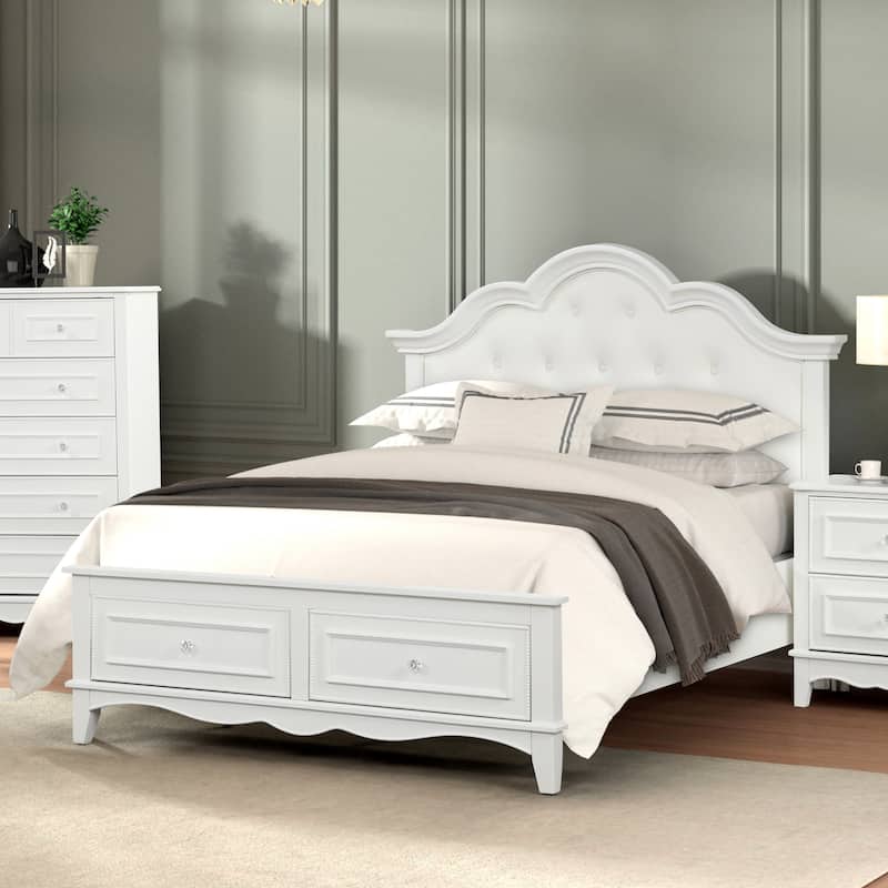 Furniture of America Lindsey Traditional White Storage Platform Bed with Tufted Headboard - Twin