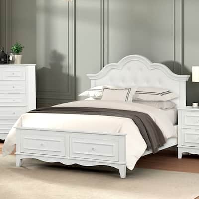 Furniture of America Lindsey Traditional White Storage Platform Bed with Tufted Headboard