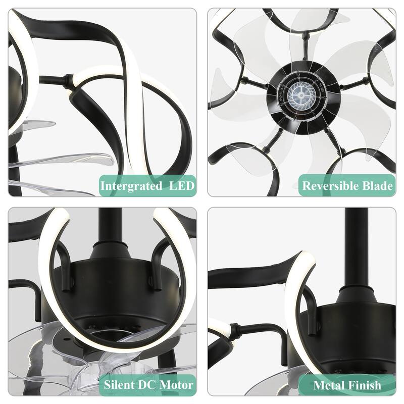 Cusp Barn 19 Inch Modern Ceiling Fan with Lights, 3 Color Dimable LED Light, 6 Speeds Reversible Bladeless Fandelier for Bedroom