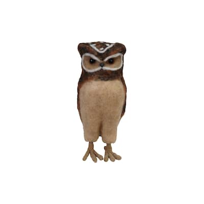 Handmade Wool Felt Burrowing Owl - 4.0"L x 4.38"W x 9.5"H