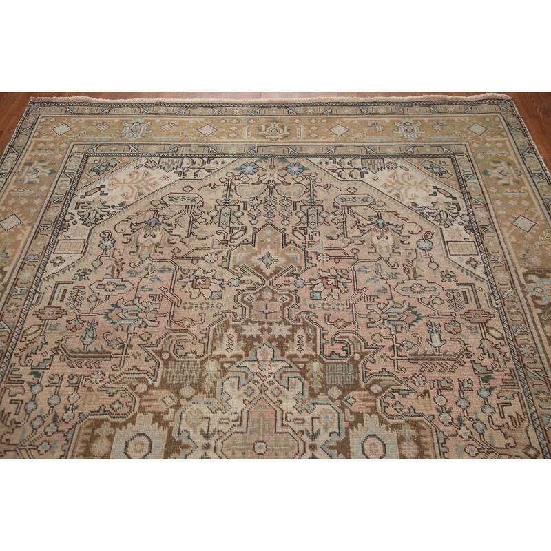 Hand Knotted Oriental 100% Wool Carpet Traditional Medallion Pink Tabriz Area Rug - 9' 7'' X 6' 7''