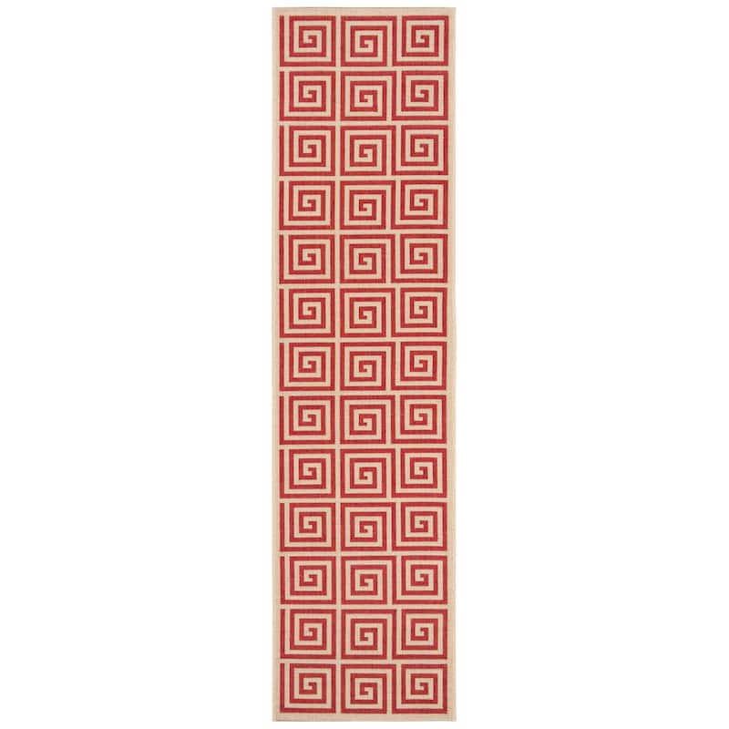 SAFAVIEH Linden Cathy Indoor/ Outdoor Waterproof Patio Backyard Rug - 2'2" x 8' Runner - Red/Creme