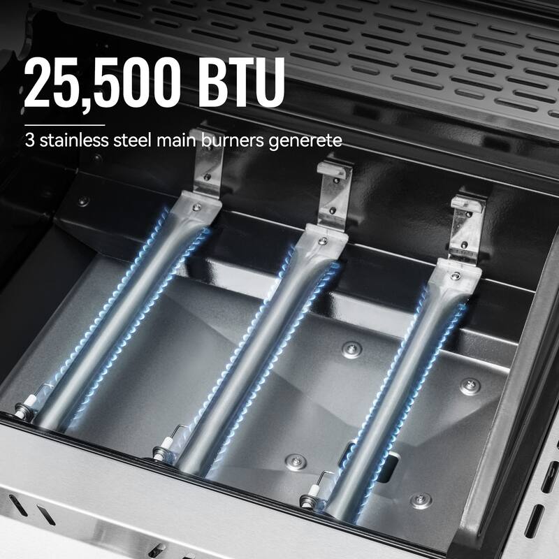 Royal Gourmet Stainless Steel 3-Burner Gas Grill with Side Tables