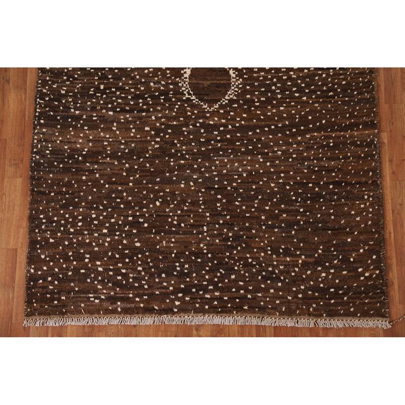 Hand Knotted Oriental 100% Wool Carpet Tribal Tribal Brown Moroccan Area Rug - 7' 10'' X 5' 7''