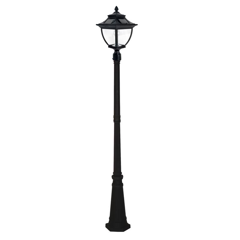Pagoda Bulb 87 in. Black Solar Warm White LED Post Lantern and Pole