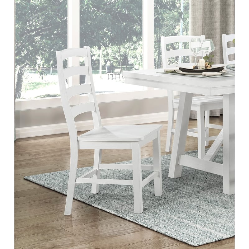 White Finish Side Chairs Set of 2, Farmhouse Slat Back Dining Chairs - White