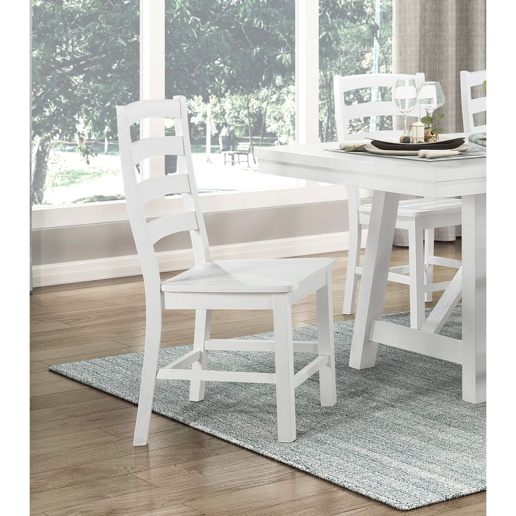 White Finish Side Chairs Set of 2, Farmhouse Slat Back Dining Chairs