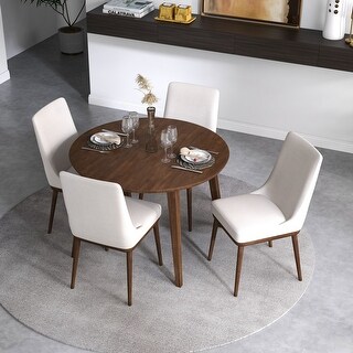 Hawthorne Modern Solid Wood Walnut Dining Table and 4 Chair Set - Bed ...