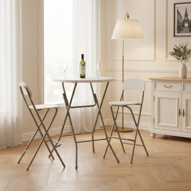 HOMYLIN 31.5" Folding Round Bar Table with Metal Frame for Indoor/Outdoor