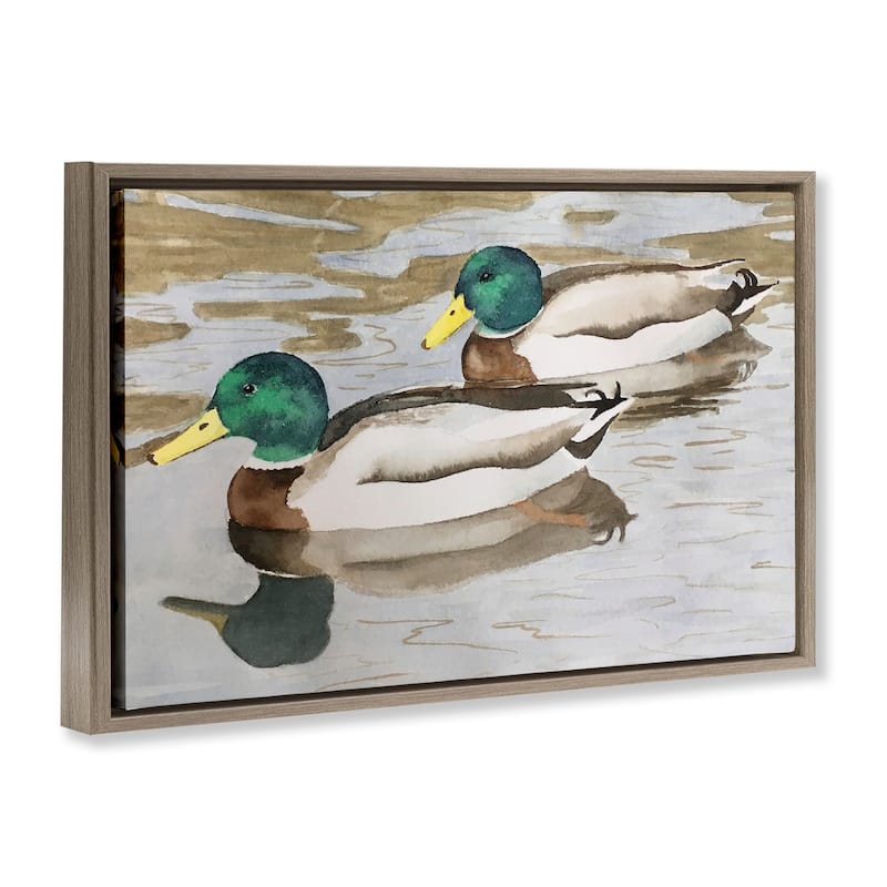 Stupell Mallard Ducks Pair Framed Floater Canvas Wall Art Design By Stephanie Fielden