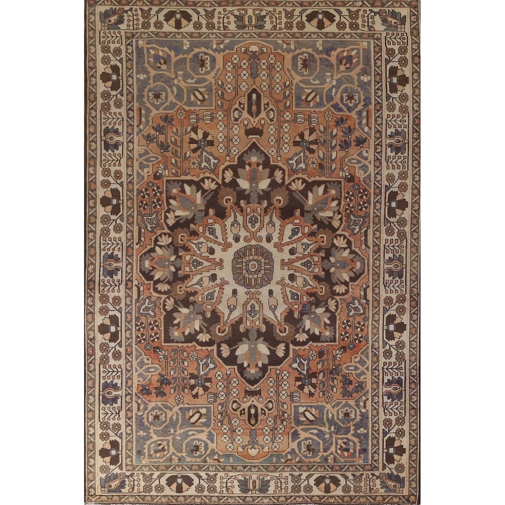 Bakhtiari Persian Vintage Rug Handmade Wool Carpet - 6'9"x 10'1"
