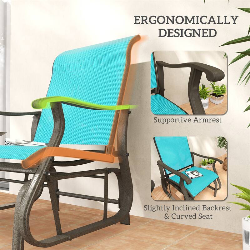Steel Patio Glider Chair with Mesh Seat and Outdoor Use - 25.75" W x 30.5" D x 38.25" H