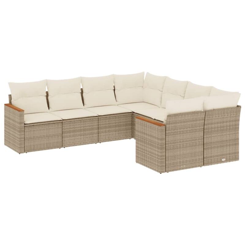 vidaXL Patio Sofa Set with Cushions Outdoor Furniture 8 Piece Poly Rattan - 24.4 x 24.4 x 27.2 in