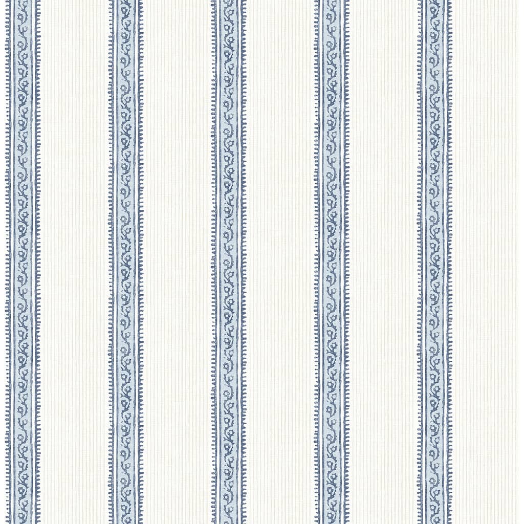 Chesapeake Mandevilla Blue Vine Stripe Wallpaper