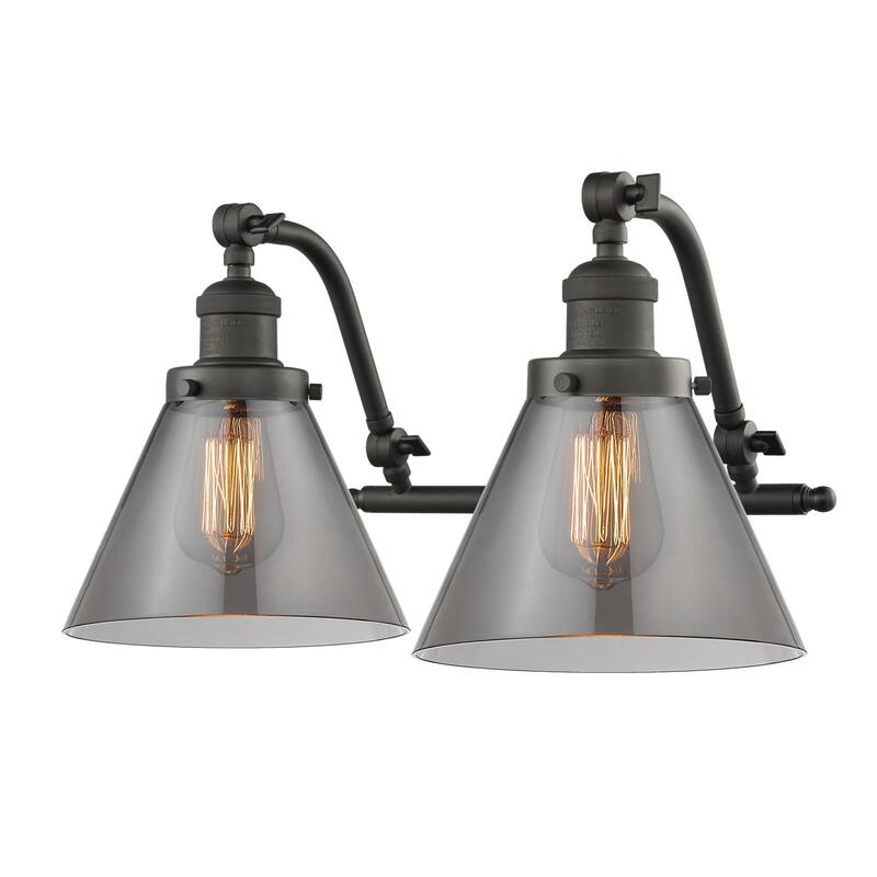 Innovations Lighting Large Cone 2 Light 18" Wide Bathroom Vanity Light - Oiled Rubbed Bronze / Smoked