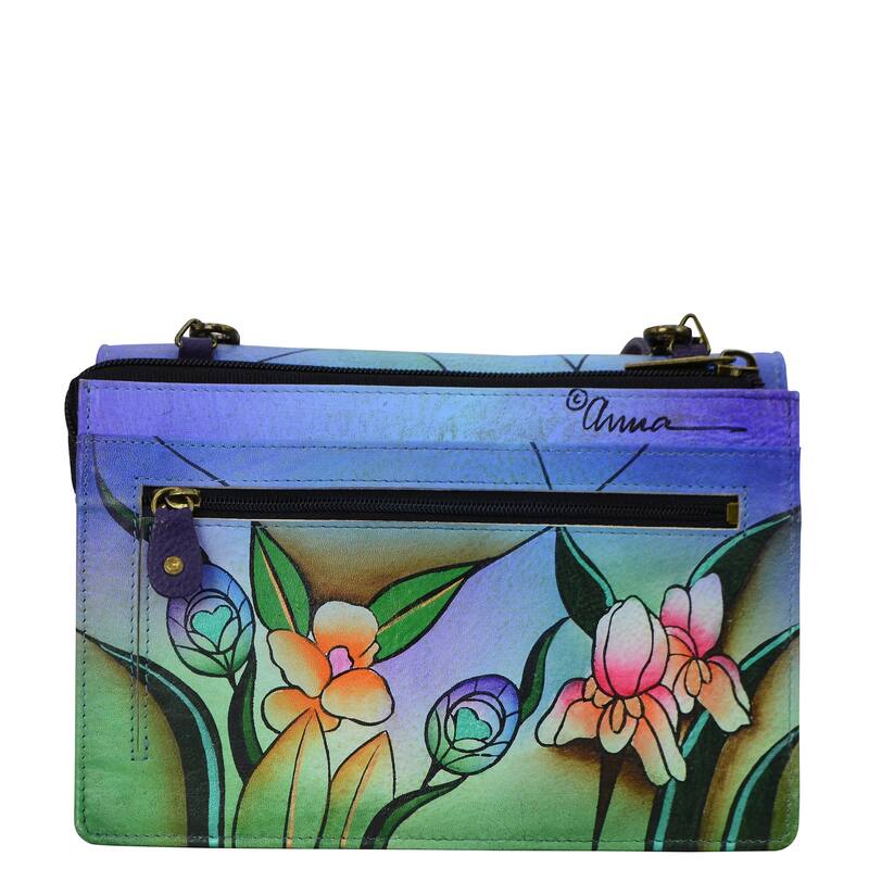 Handpainted Leather Ladies Organizer Wallet On a String - Midnight Peacock