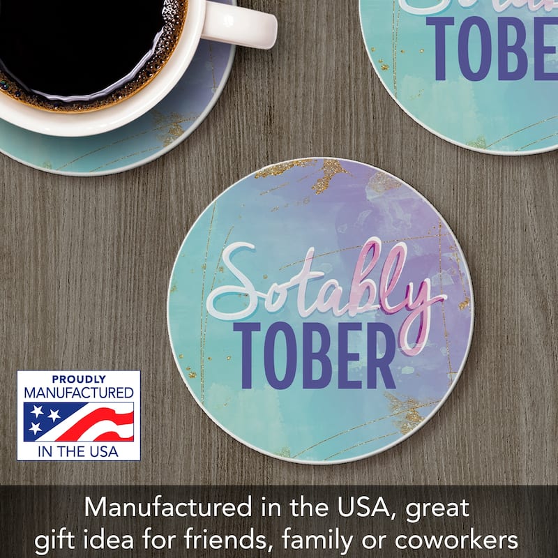 4 Pack Absorbent Stone Coaster with Protective Cork Backing Made in The USA 4" Round, Easily Wipes Clean