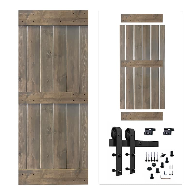 K1 Series Paneled Wood Barn Door with Installation Hardware Kit - 28" - Briar smoke