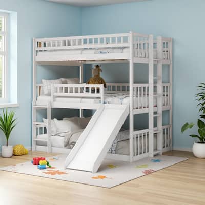 Convertible Full-Over-Full-Over-Full Triple Bunk Bed with Built-In Slide and Dual Ladders by Harper&Bright Designs