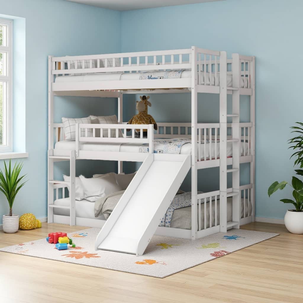 Convertible Full-Over-Full-Over-Full Triple Bunk Bed with Built-In Slide and Dual Ladders by Harper&Bright Designs