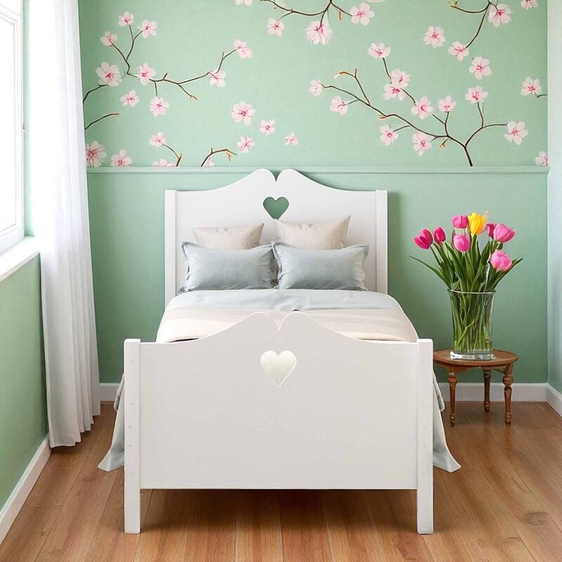 Twin Size Wood Platform Bed with Headboard and Footboard, Solid Pine Frame and Slat Support, No Box Spring