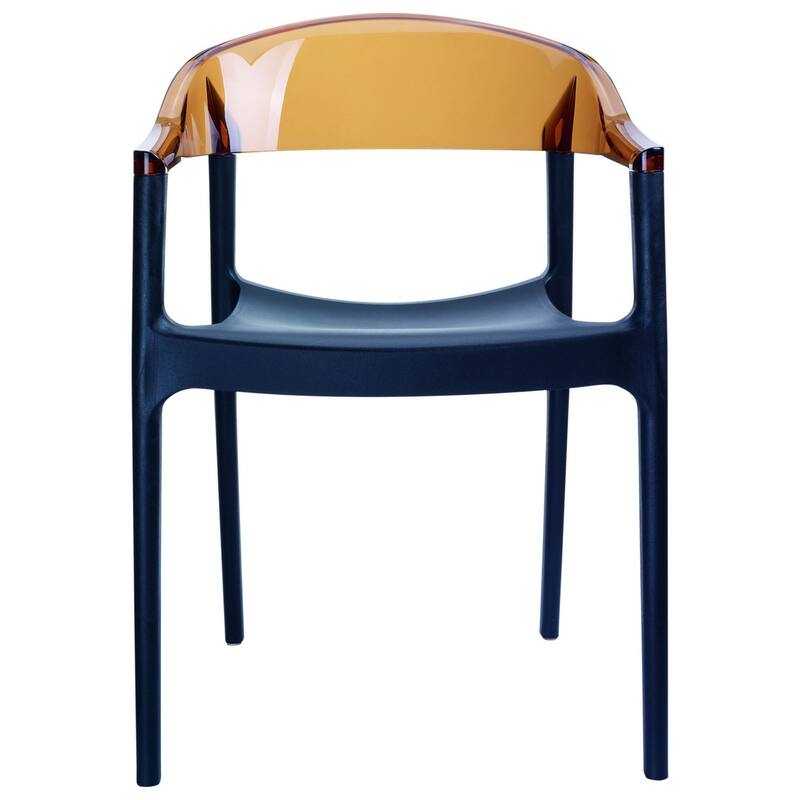 32" Black and Amber Transparent Stackable Outdoor Patio Dining Arm Chair