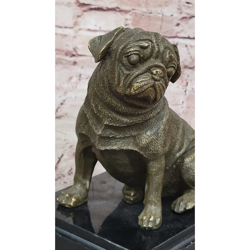 Sitting Pug Bronze Sculpture - Realistic Imitative Dog Breed Animal Art