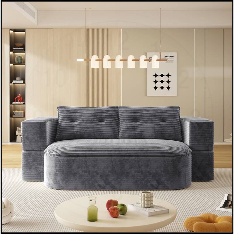 78.7 " W 2-in-1 Plush Corduroy Foldable Sofa