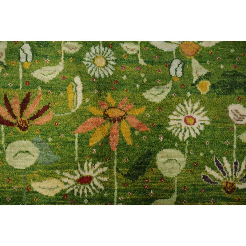 Hand Knotted Oriental 100% Wool Carpet Modern All-Over Green Gabbeh Area Rug - 11' 4'' X 7' 0''