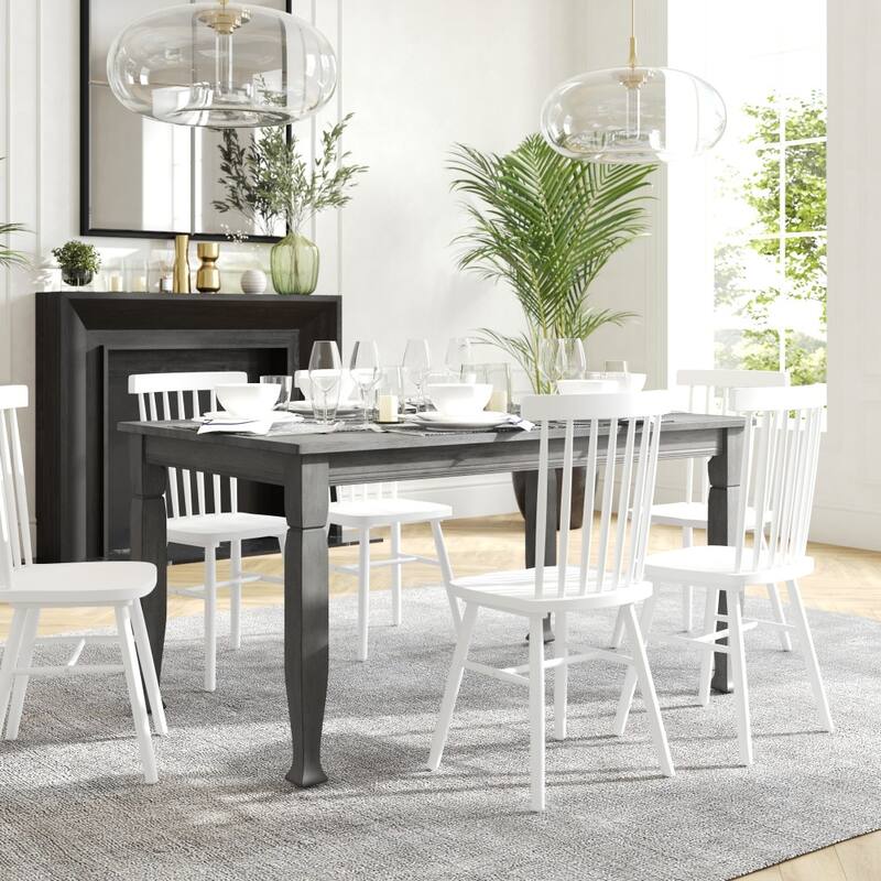 Solid Wood Commercial Grade Dining Table with Turned Legs - Antique Gray