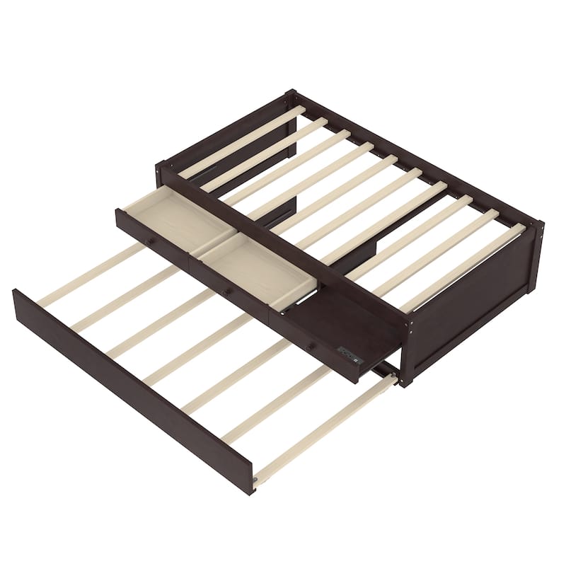 Full/Twin Platform Bed with Trundle, 2 Drawers & Built-in Power Outlets