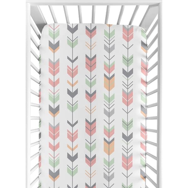 slide 2 of 6, Sweet Jojo Designs Coral and Mint Mod Arrow Collection Fitted Crib Sheet