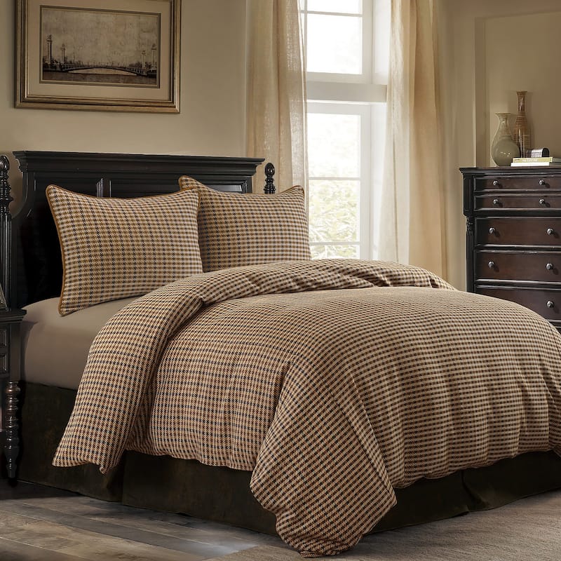 Paseo Road Clifton Brown Houndstooth Pattern Rustic Bedding 3 Piece Duvet Cover Set