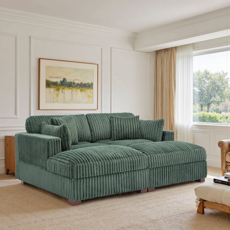 82" W Plush Corduroy Modular Sectional Sofa Chaise Lounge