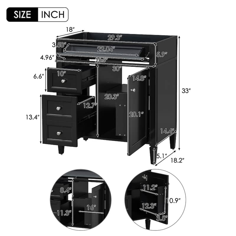 30" Bathroom Vanity without Top Sink, Modern Bathroom Storage Cabinet with 2 Drawers and a Tip-out Drawer (NOT INCLUDE BASIN)