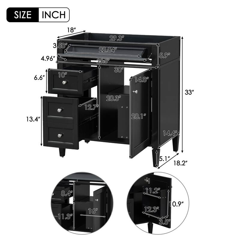 30'' Bathroom Vanity without Top Sink, Modern Bathroom Storage Cabinet with 2 Drawers and a Tip-out Drawer (NOT INCLUDE BASIN)