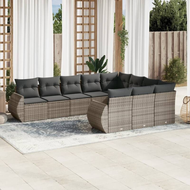 vidaXL Patio Sofa Set with Cushions Outdoor Conversation Furniture Poly Rattan - Gray without table - 24.4 x 28.0 x 27.2