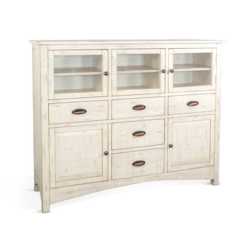 Rena Sideboard Buffet Console, 5 Doors, 5 Drawers, 59 Inch White Wood