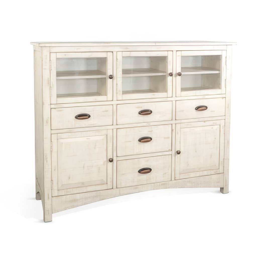 Rena Sideboard Buffet Console, 5 Doors, 5 Drawers, 59 Inch White Wood