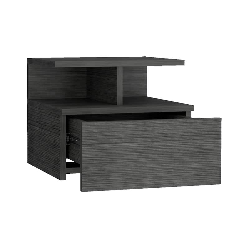 Floating Nightstand with Drawer, Smokey Oak, Space-Saving Design
