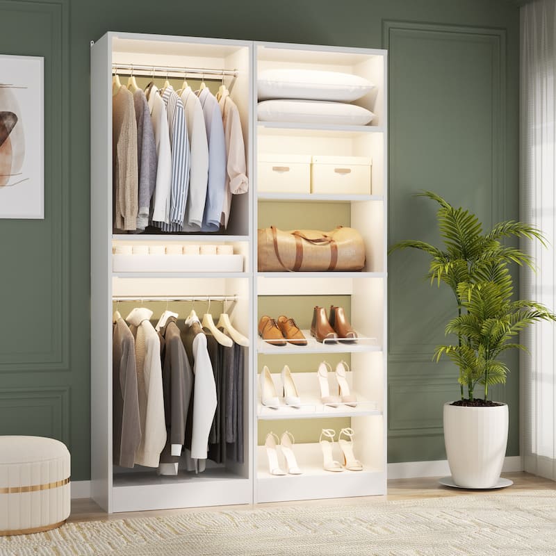 Cimly Set of 2 Freestanding Closet System with Shoe Racks and Hanging Rods for Reach-in/ Walk-in Closet - White
