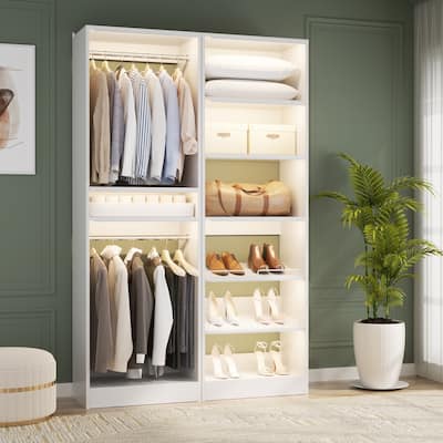 Cimly Set of 2 Freestanding Closet System with Shoe Racks and Hanging Rods for Reach-in/ Walk-in Closet