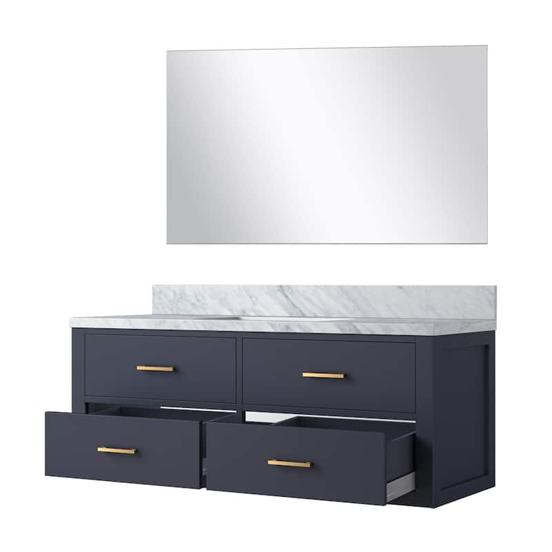 Castor Bath Vanity with Carrara Marble Top, Sink and Mirror