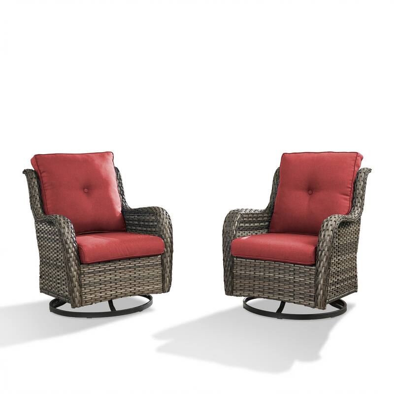 Pocassy Outdoor Wicker Glider Swivel Club Chairs (Set of 2) - Mix Grey